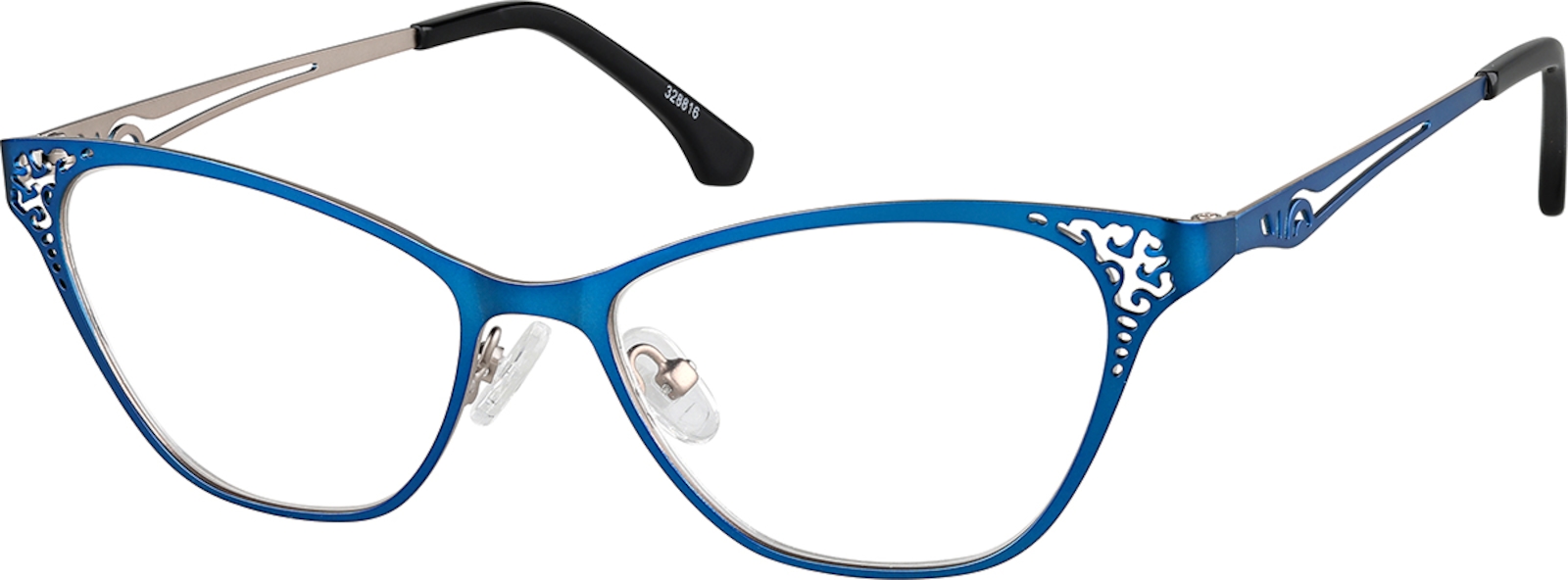 Zenni Women's Retro Cat-Eye Prescription Glasses Blue Stainless Steel Full Rim Frame
