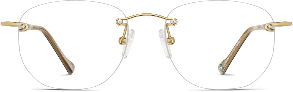 Front view of Customizable Titanium Rimless Glasses 372814 in Gold