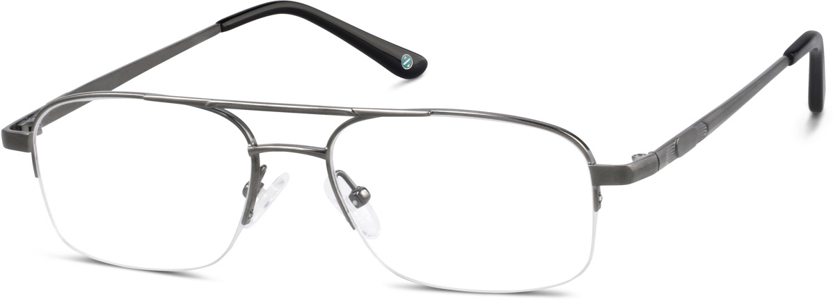 Zenni Men's Aviator Prescription Glasses Half-rim Gray Titanium Frame, Lightweight, Nose Pads, Blokz Blue Light Glasses, 379012