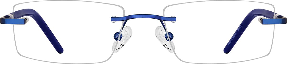 Front view of Customizable Rimless Glasses 393036 in Blue