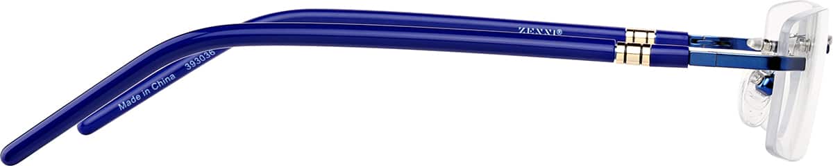 Side view of Customizable Rimless Glasses 393036 in Blue