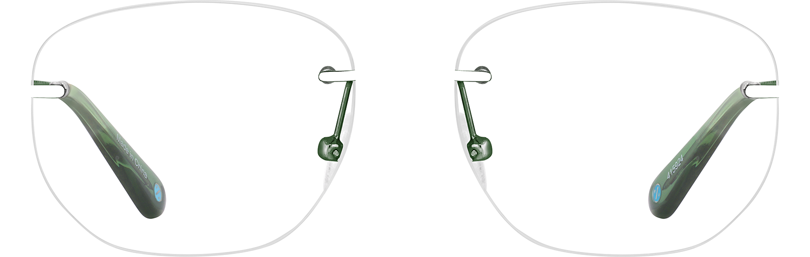 よみき Green Customizable Rectangle Rimless Glasses #415924 | Zenni