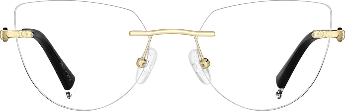 Front view of Customizable Cat-Eye Rimless Glasses 416714 in Gold