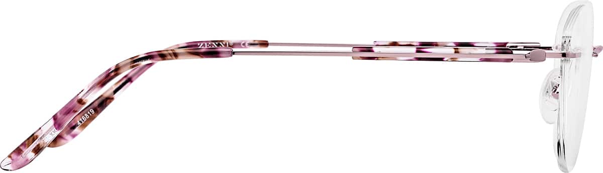 Side view of Customizable Rimless Glasses 416819 in Pink