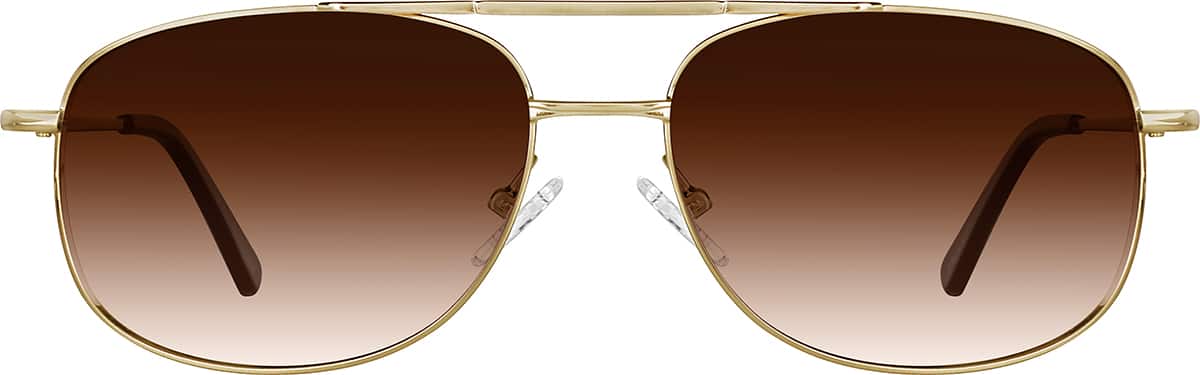 Zenni Aviator Prescription Glasses Gold Stainless Steel Full Rim Frame, Spring Hinges, Extended Fit, Nose Pads, Blokz Blue Light Glasses, 418914