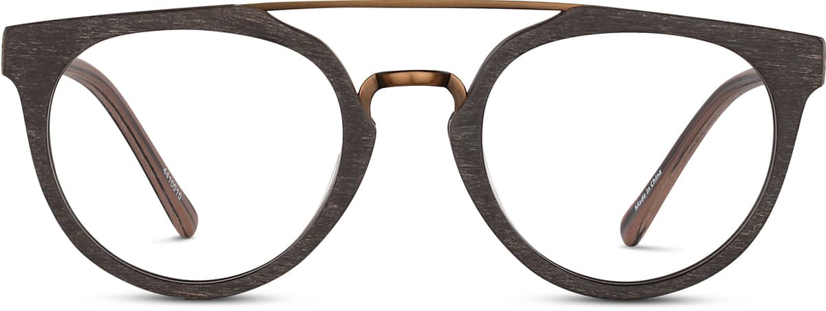 Front view of Round Glasses 4410015 in Wood Texture