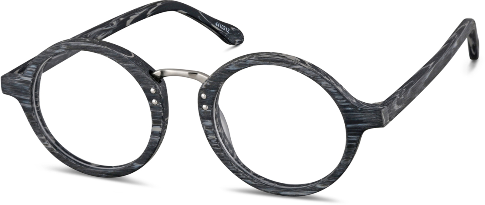 Zenni Round Prescription Glasses Gray Woodgrain Plastic Full Rim Frame