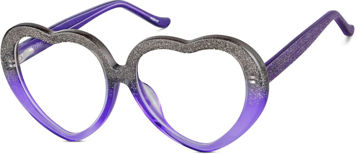 Angle view of Kids' Heart-Shaped Glasses 4420117 in Black Glitter