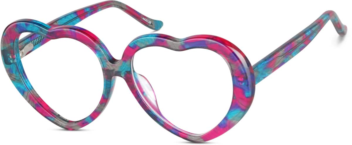 Angle view of Kids' Heart-Shaped Glasses 4420139 in Blue Raspberry