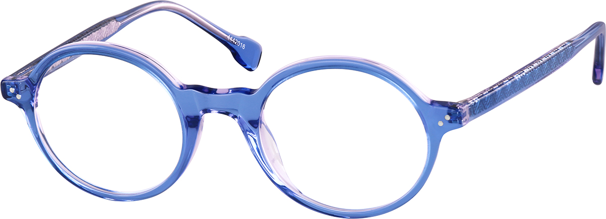 Zenni Bold Round Prescription Glasses Blue Plastic Full Rim Frame