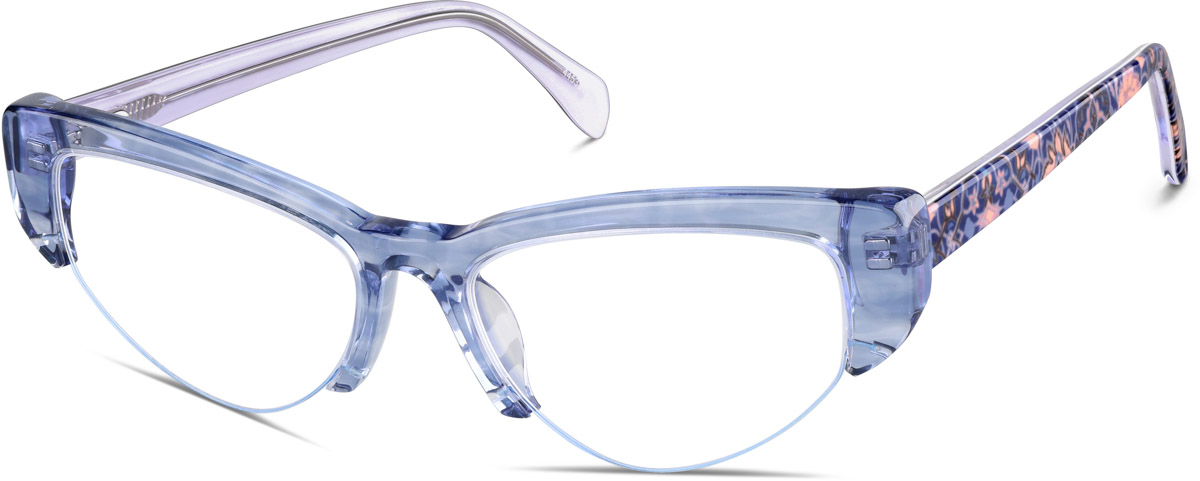 Zenni Women's Retro Cat-Eye Prescription Glasses Blue Floral Plastic Frame