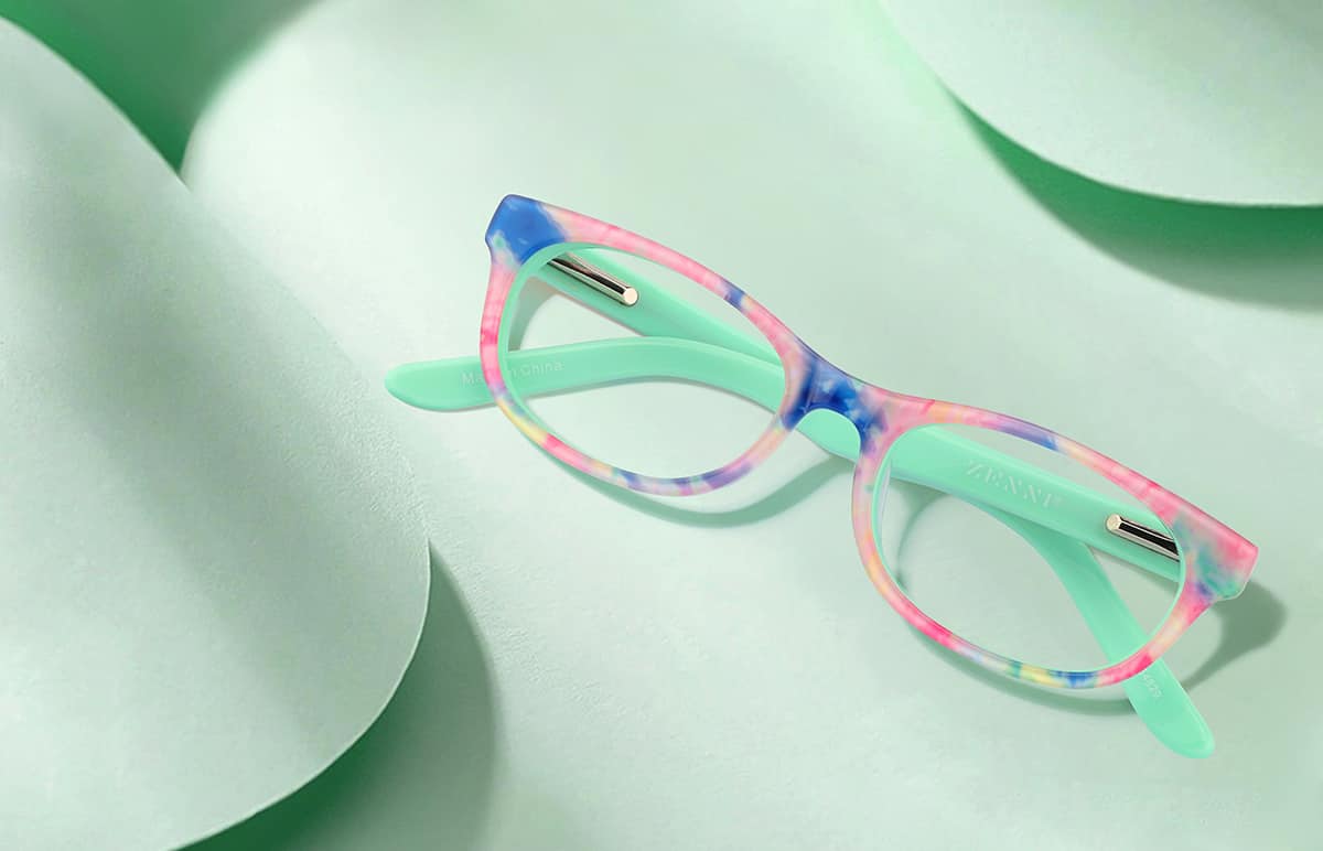 Zenni Kids Square Prescription Glasses Rainbow Plastic Full Rim Frame, Custom Engraving, Blokz Blue Light Glasses, 2036829