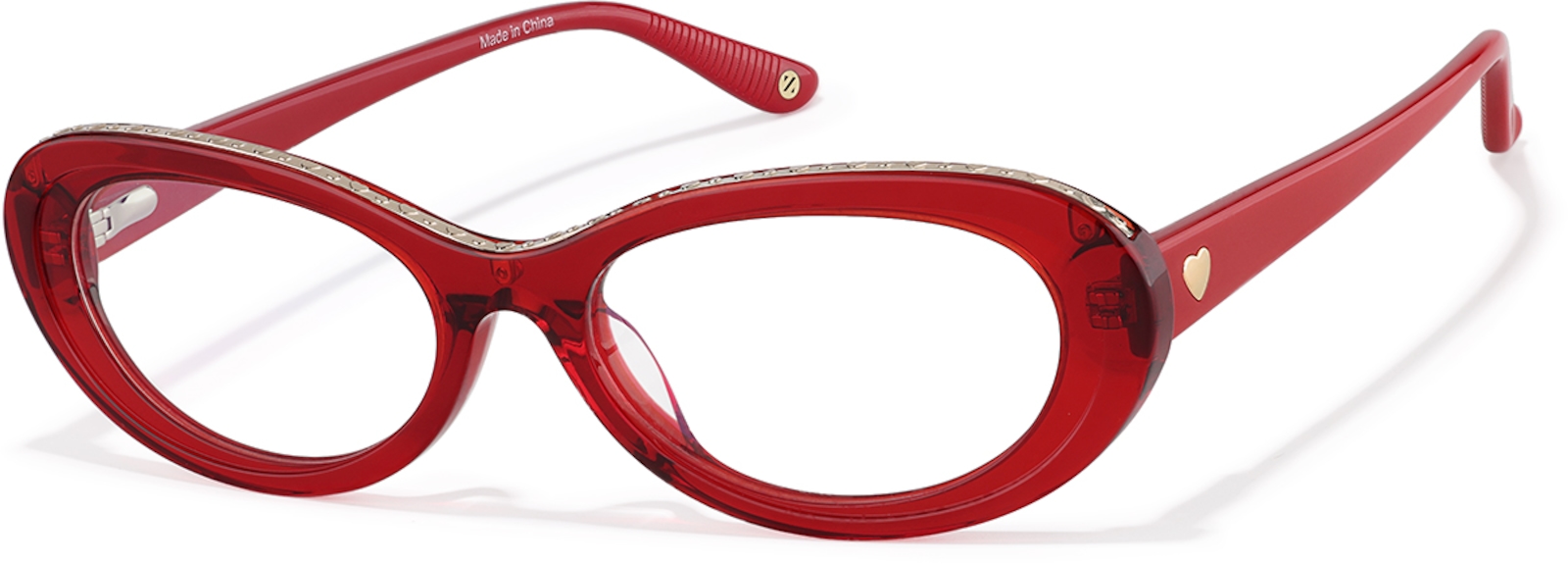 Zenni Women's Oval Glasses Transparent Red Plastic Full Rim Frame