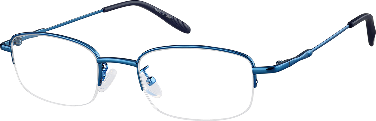 Zenni Rectangle Prescription Glasses Half-Rim Blue Stainless Steel Frame