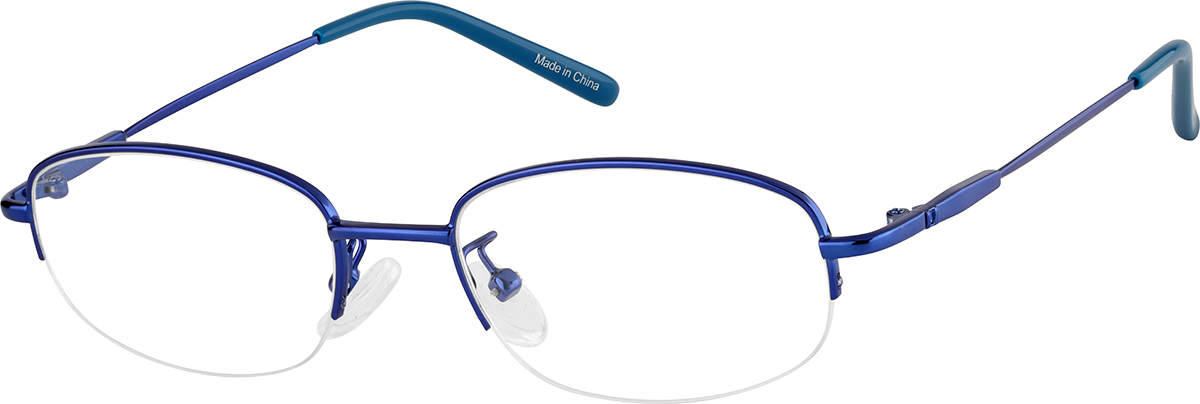 Zenni Classic Rectangle Prescription Glasses Half-Rim Blue Stainless Steel Frame