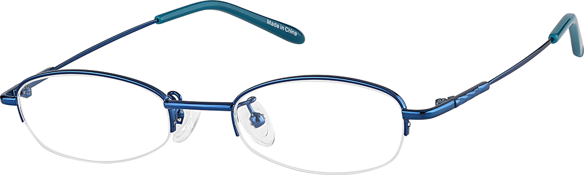 Zenni Women's Lightweight Oval Prescription Glasses Half-Rim Blue Stainless Steel Frame