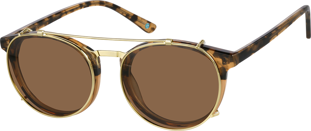 Tortoiseshell Polarized Round Clip-on Glasses #502625  display picture 1