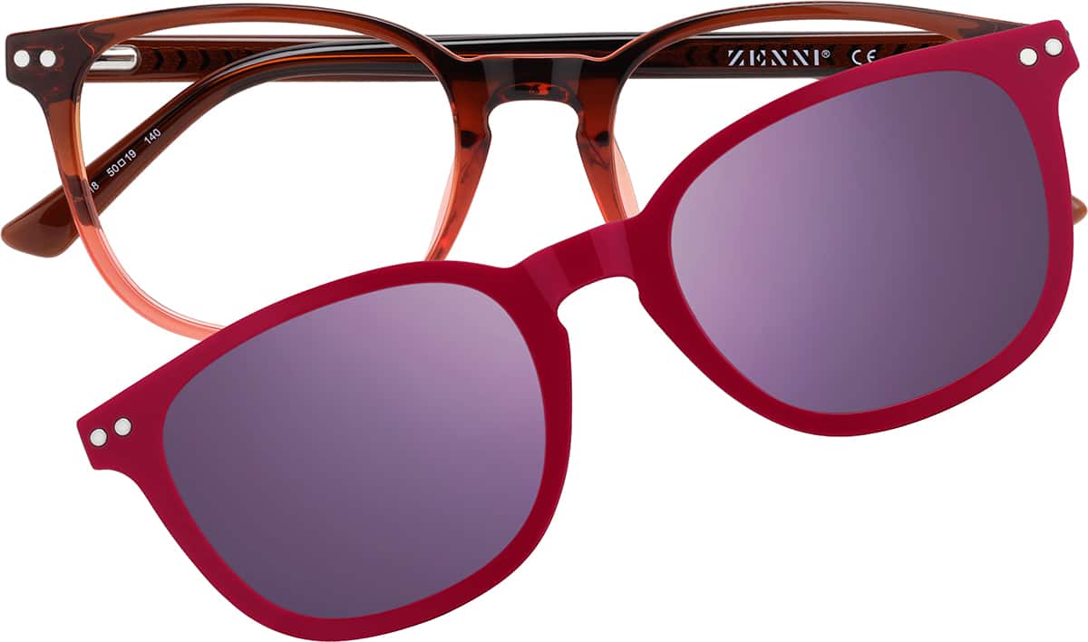 Red Polarized Magnetic Clip On Square Glasses #504318 | Zenni Optical