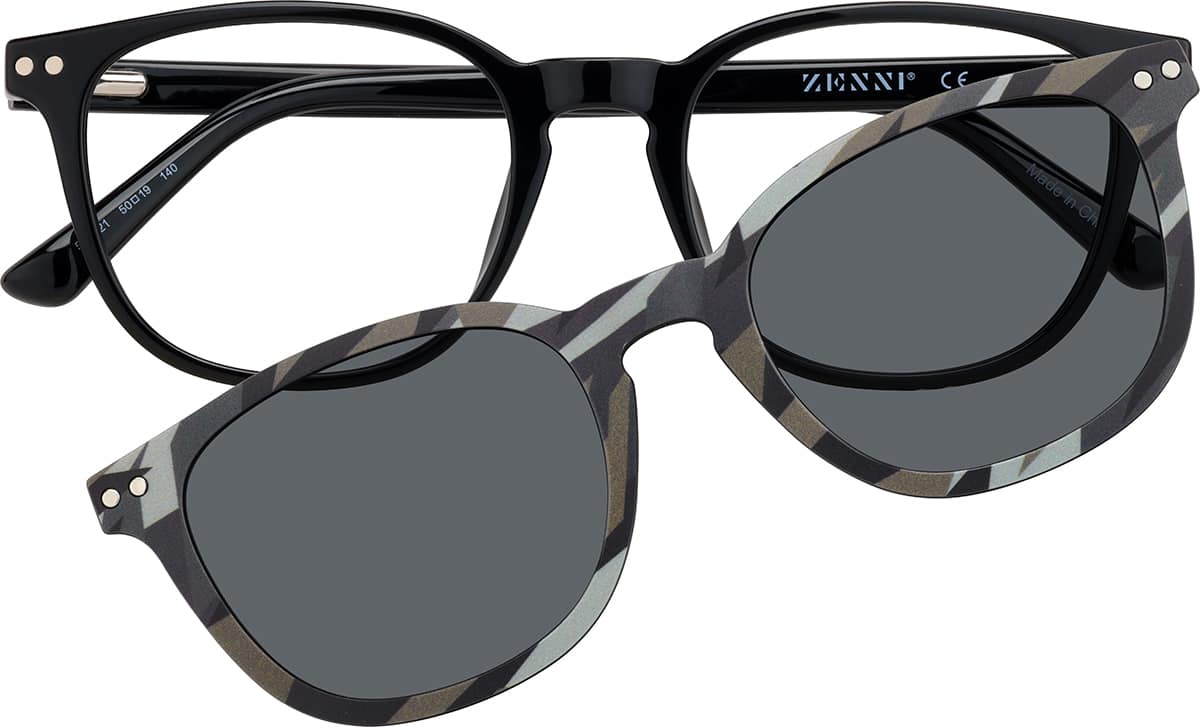 レモネ Black Polarized Magnetic Clip On Square Glasses #504421 | Zenni