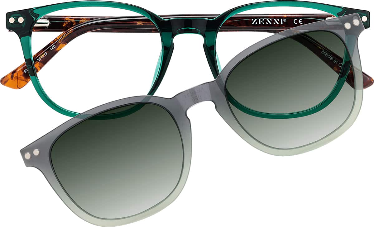  ネメシス17.4 Green Polarized Magnetic Clip On Square Glasses #504424 | Zenni