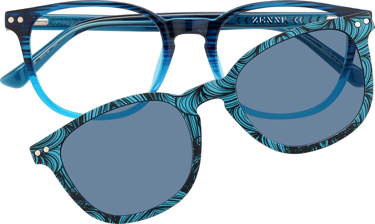 メガネブルー Blue Polarized Magnetic Clip On Square Glasses #504436 | Zenni Optical