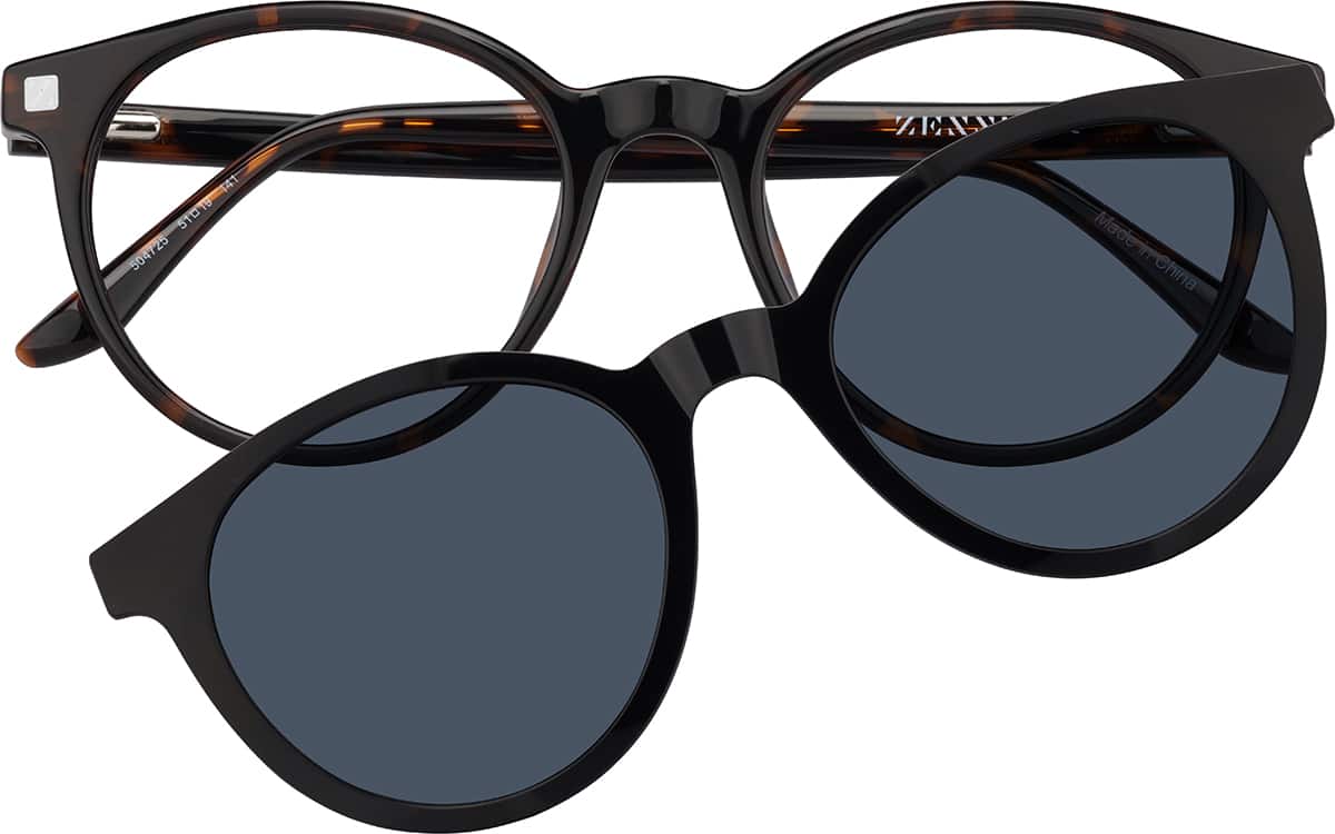 Black/Tortoiseshell Round Magnetic Clip-On Sunglasses #504725