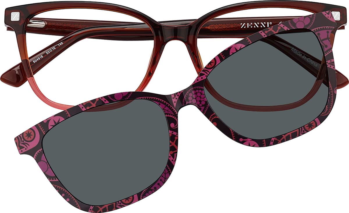 Deep Red Cat-Eye Magnetic Clip-On Sunglasses #504918 | Zenni Optical