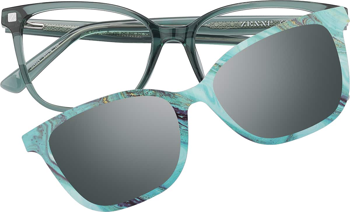 Green Cat-Eye Magnetic Clip-On Sunglasses #504924 | Zenni Optical