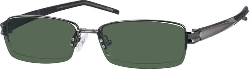 Angle view of Stainless Steel Half-Rim Frame with Polarized Magnetic Snap-on Sunlens and Flexible Plastic Temples 540012 in Gray