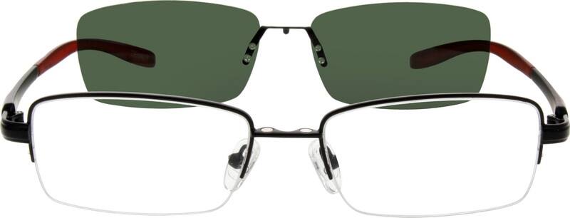 Angle view of Stainless Steel Half-Rim Frame with Polarized Magnetic Snap-on Sunlens and Flexible Plastic Temples 540321 in Black