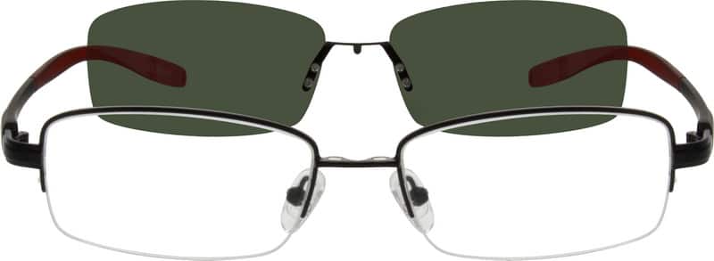 Angle view of Stainless Steel Half-Rim Frame with Polarized Magnetic Snap-on Sunlens and Flexible Plastic Temples 540521 in Black