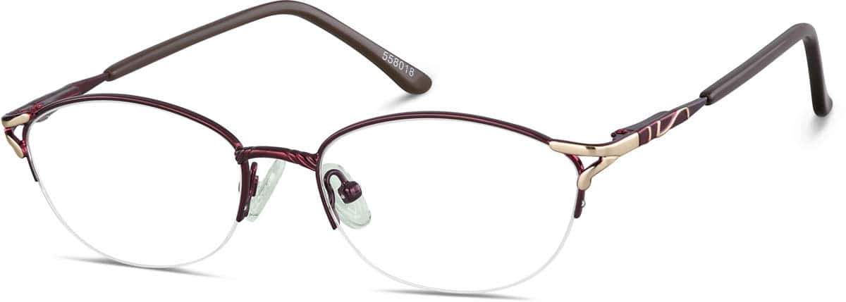 Angle view of Oval Glasses 558018 in Burgundy