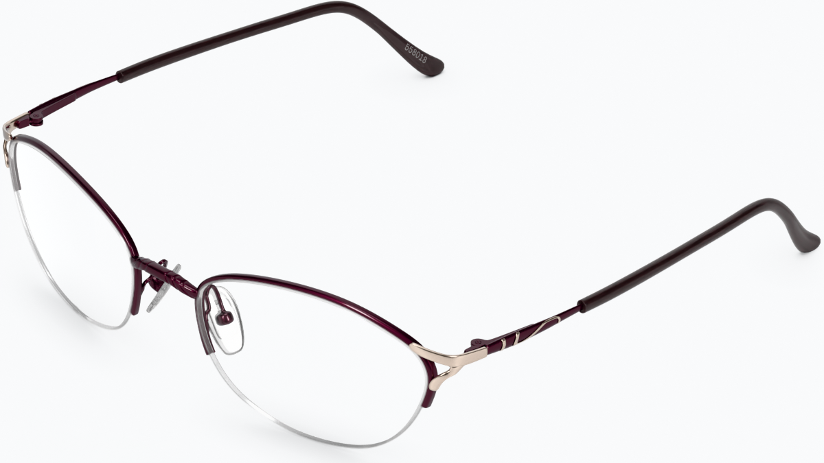 Angle view of Oval Glasses 558018 in Burgundy thumbnail