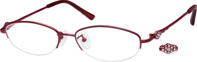 Angle view of Titanium Oval Glasses 577418 in Red