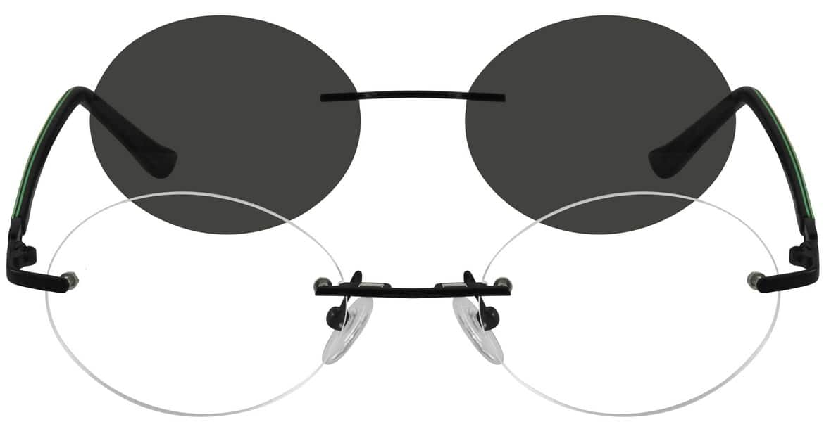 Angle view of Stainless Steel Frame with Polarized Magnetic Snap-on Sunlens.  580021 in Black