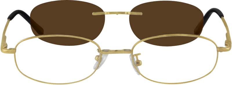 Angle view of Metal Alloy Spring Hinge Frame with Polarized Magnetic Snap-on Sunlens 583314 in Gold