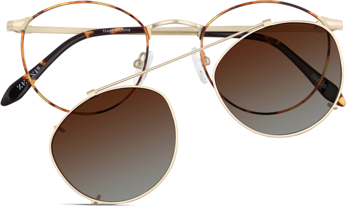 Tortoiseshell Polarized Round Magnetic Clip-on Glasses