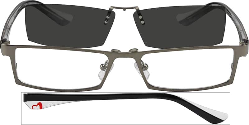 Angle view of Stainless Steel Frame with Polarized Magnetic Snap-on Sunlens and Designer Acetate Temples 587412 in Gray