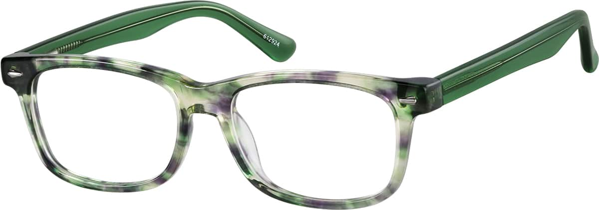 Angle view of Rectangle Glasses 612924 in Green Tortoisehell