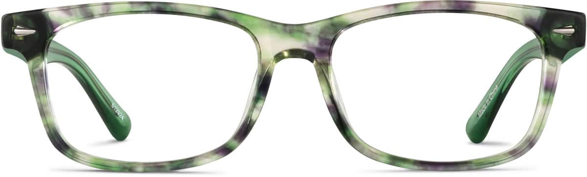 Front view of Rectangle Glasses 612924 in Green Tortoisehell