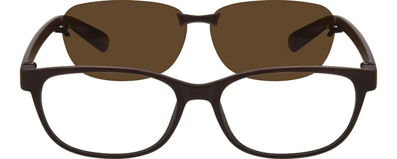 Angle view of Plastic Full-Rim Frame with Polarized Magnetic Snap-on Sunlens 640015 in Brown