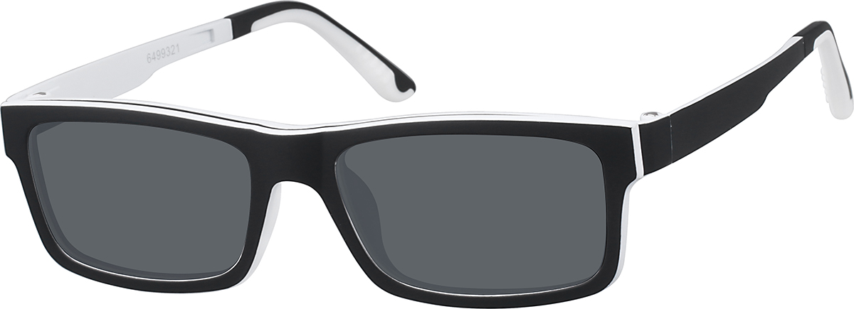 Zenni Men's Rectangle Prescription Glasses W/ Snap-On Sunlens Black Plastic Full Rim Frame