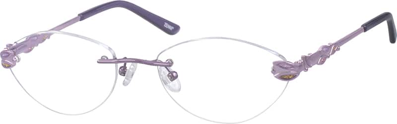 purple rimless eyeglasses