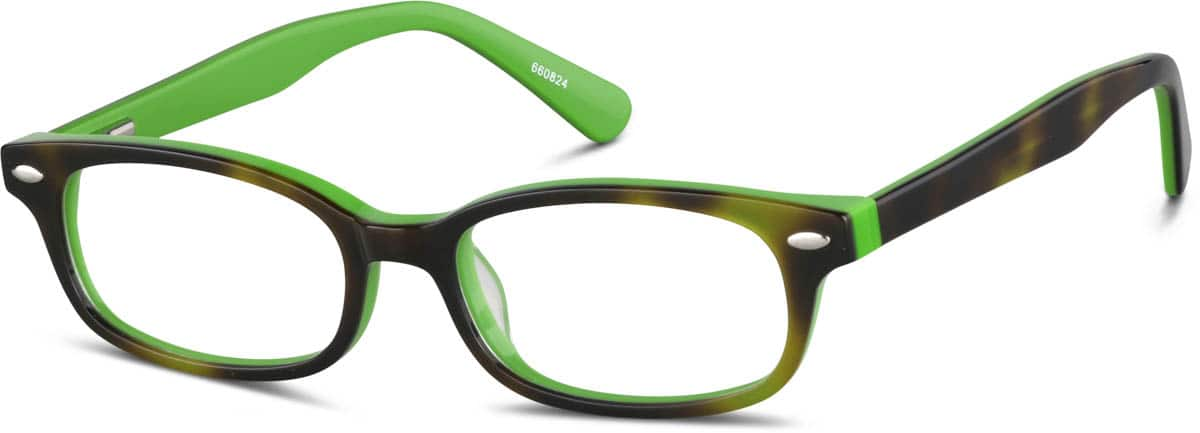 Angle view of Kids’ Rectangle Glasses 660824 in Green