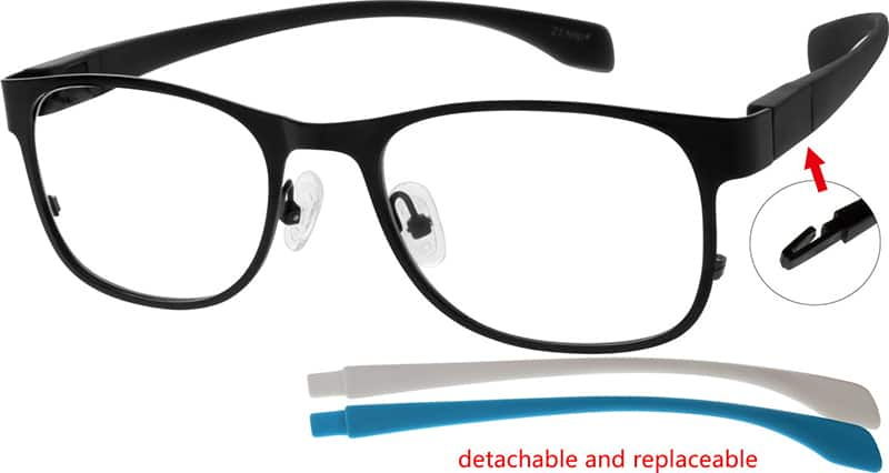 Angle view of Rectangle Glasses 674421 in Black