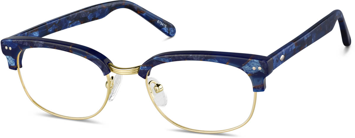 Zenni Browline Prescription Glasses Blue Mixed Full Rim Frame