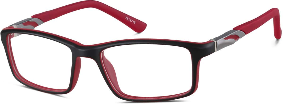 Angle view of Kids’ Rectangle Glasses 7812718 in Red