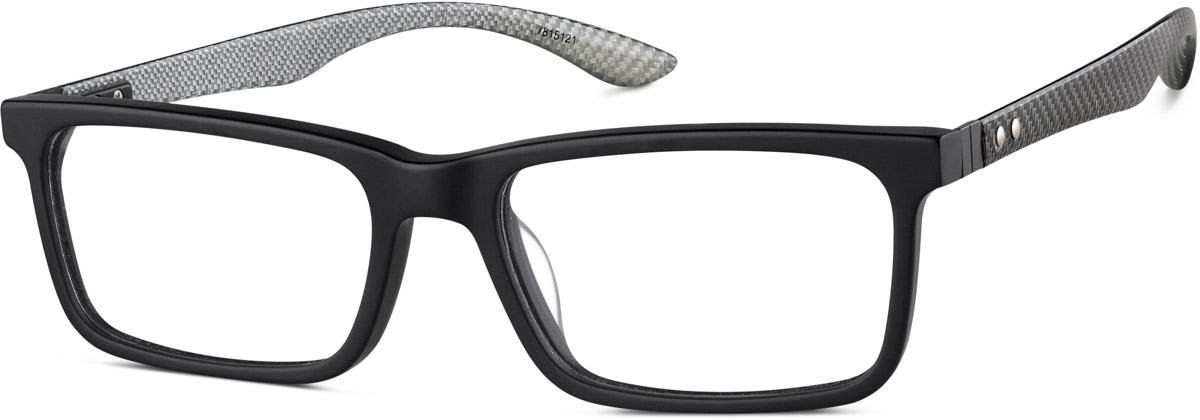 Zenni Men's Sporty Rectangle Prescription Glasses Universal Bridge Fit Black Tortoiseshell Carbon Fiber Full Rim Frame