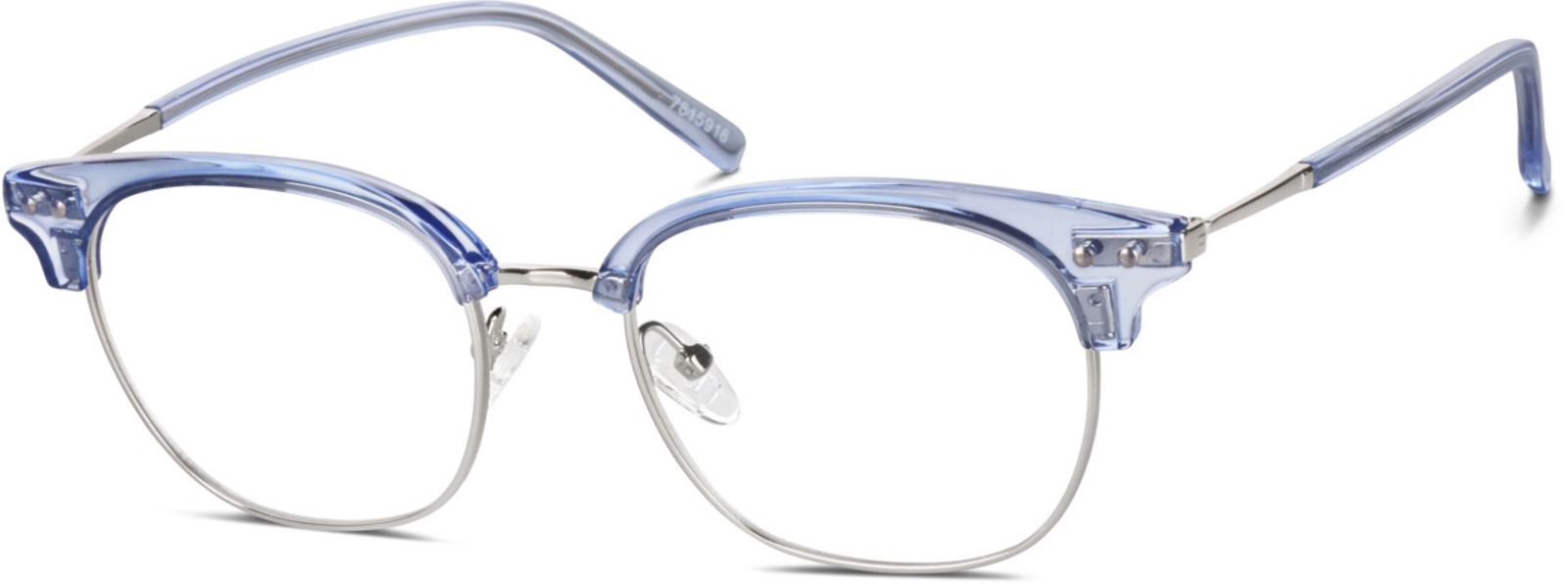 Zenni Retro Browline Prescription Glasses Blue Mixed Full Rim Frame