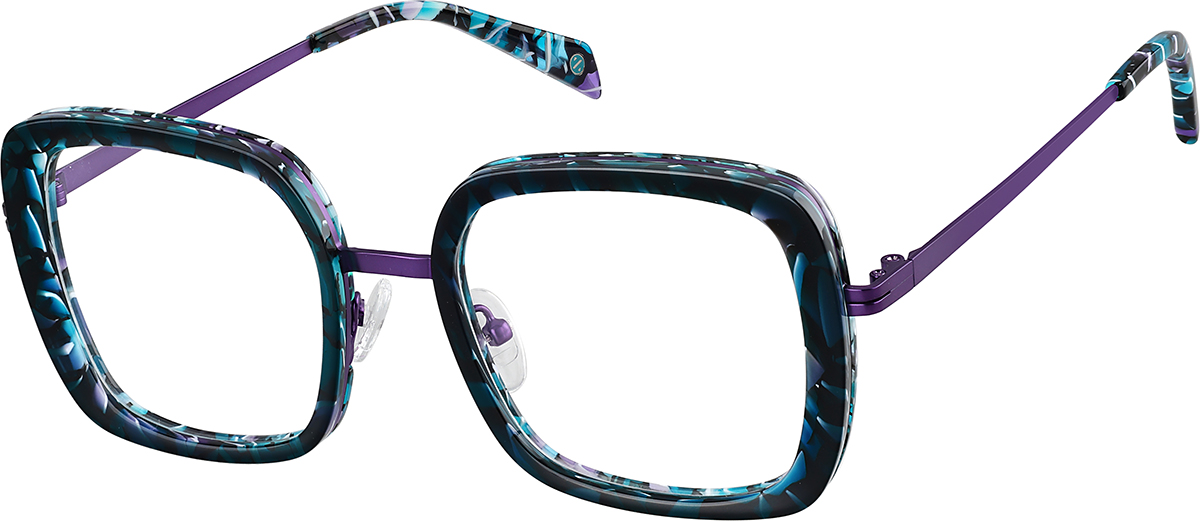 Zenni Women's Retro Square Prescription Glasses Pattern Mixed Full Rim Frame